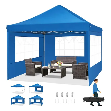 Tenda Gazebo Sanfonada Retratil Com Parede Lateral 3x3m Azul