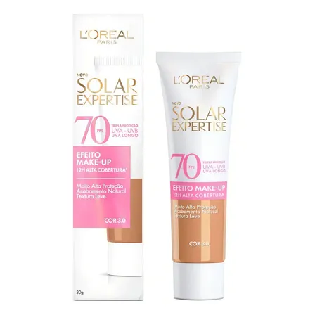 Protetor Solar Facial com Cor FPS 70 Alta Cobertura - L'Oréal Paris Solar Expertise Efeito Make Up - Cor 3.0 30g
