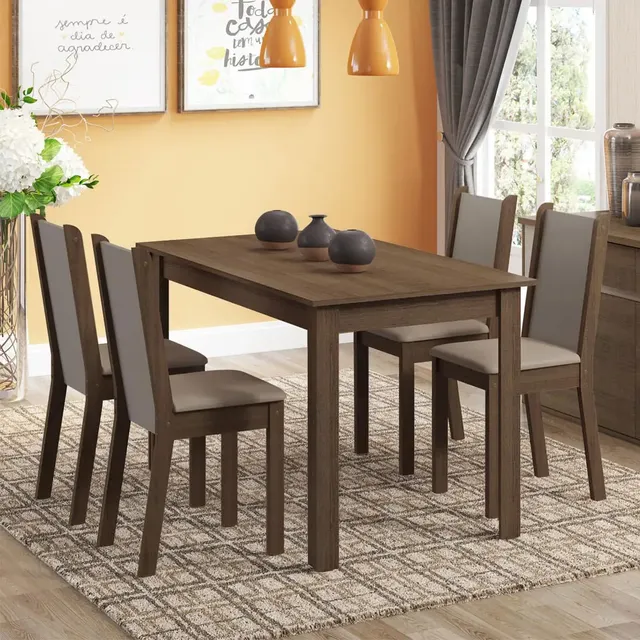 Juego De Comedor Madesa Bea Con 4 Sillas Xa Marrón/crema/beige Liso