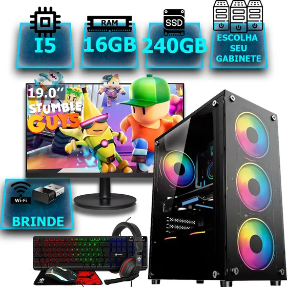 Pc Game Completo I5 16gb Ssd 240gb C/ Monitor 20 + Wi-fi