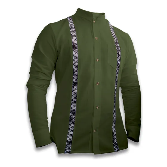 Guayabera Tejido Laterales Manga Larga Mao Hombre Manta