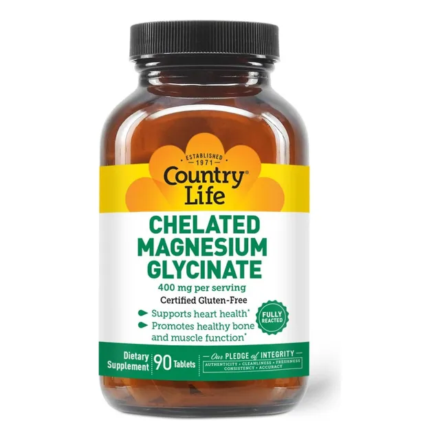 Glicinato De Magnesio Quelado 400 Mg Country Life 90 Tabs Sin Sabor