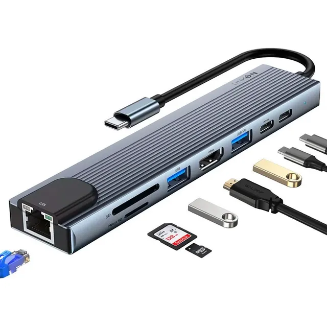 Linkon HUBBYL1 Hub Adaptador Usb Tipo C 8 En 1 Macbook Windows color Gris
