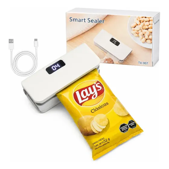 Seladora De Embalagens Plásticas Portátil Usb Recarregável Para Cozinha Branco