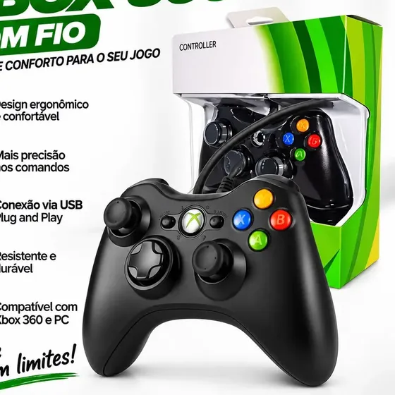 Controle Para Xbox 360 Com Fio Joystick Manete Gamepass Steam Tv Pc Android - Crowley