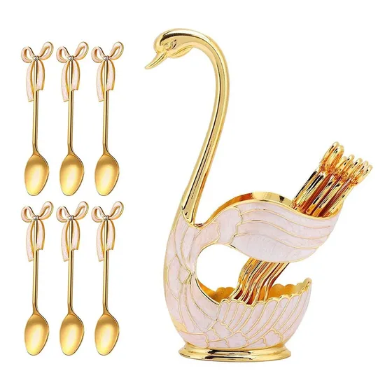 Cuchara Metal Incluye Soporte Base Cisne 6 Set Vajilla