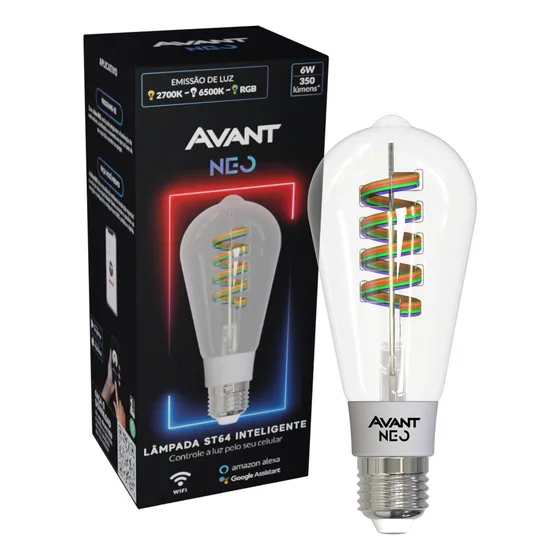 Lampada Filamento Retro St64 6w Rgb Inteligente Smart Wifi