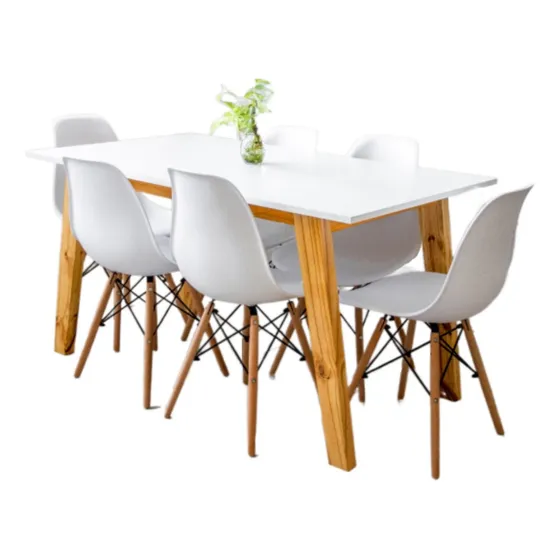 Juego Comedor Nórdico Mesa Madera 140x80 + 6 Sillas Eames Color Blanco