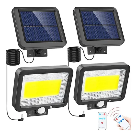 Lámpara Solar Exterior Pared Sensor 2pc 100led 3modos+remoto Estructura Negro
