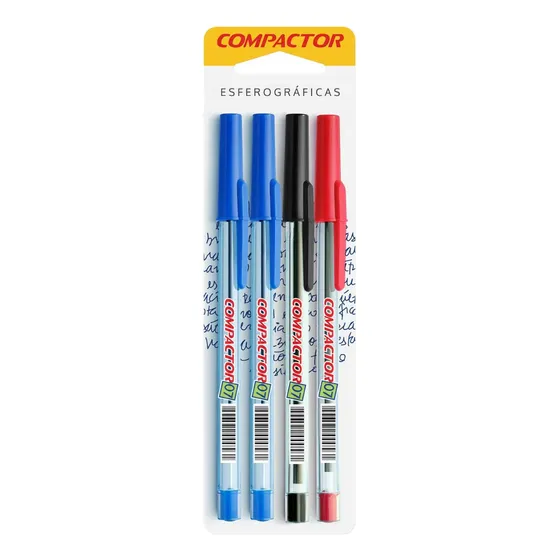 Caneta Esferográfica Compactor 0.7mm Kit Com 4 Unidades