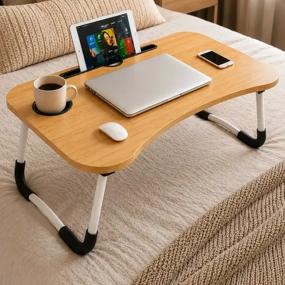 Mesa Para Notebook Dobrável Portátil MDF 60x40cm Home Office Para Cama Sofá Estudo Suporte Refeição Madeira Compacta