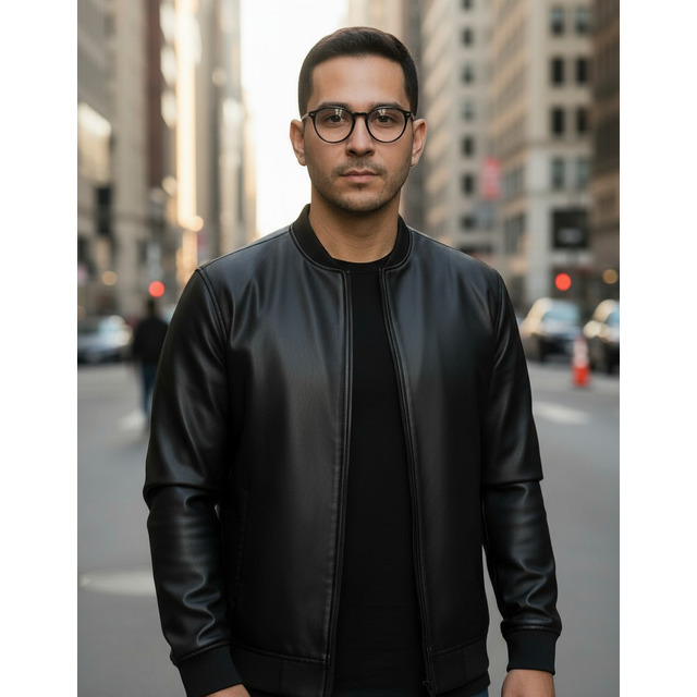 Jaqueta Bomber Courino Masculina Preta Com Zíper Jaqueta Bomber Courino Masculina Preta Com Zíper