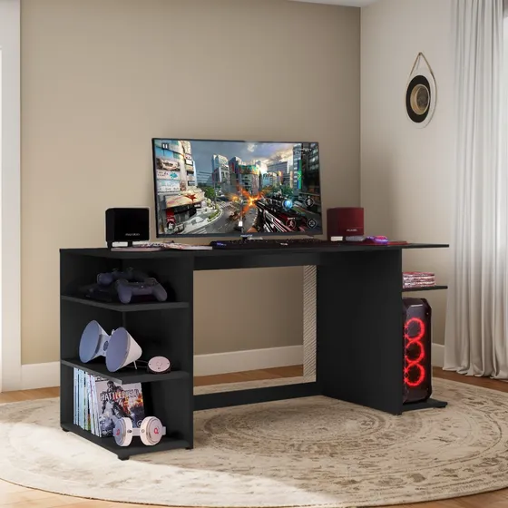 Escritorio Gamer Mesa De Computo En Madera Negro