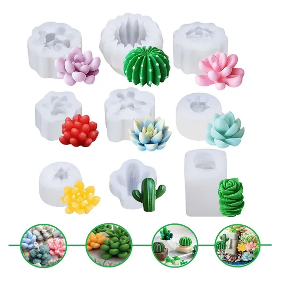 Varios Moldes De Silicona Para Suculenta Cactus Planta 9 Pzs