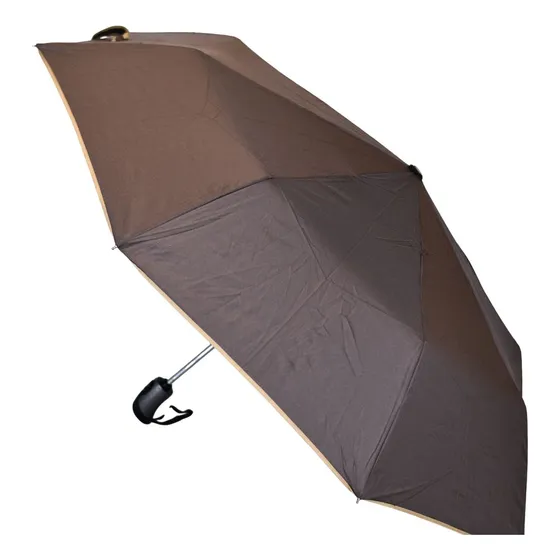 Paraguas Plegable De Mochila Reforzado Apertura Automática Color Marrón Claro Diseño De La Tela Lisa