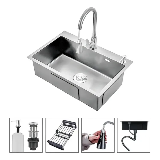 Lavaplatos 68x45cm De Acero Inoxidable Llave Dual Color Cromado Marca Aspor Accesorios Con Mangueras De Agua Fria Y Caliente Sobrecubierta Rejilla Escurridora Desague Una Tina Dispensador De Jabon | Cuotas sin interés