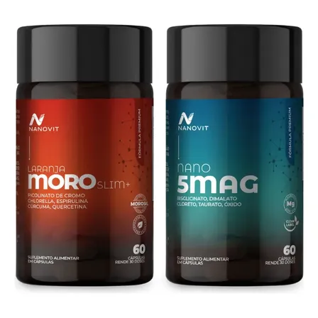 Kit Laranja Moro Slim + Magnésio 5 Em 1 60 Cáps - Nanovit Sem Sabor