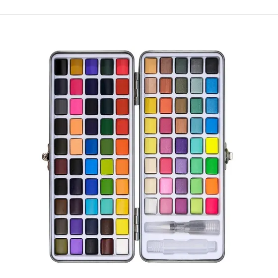Juego Acuarela 90 Colors Regulares, Metalizados Y Fluorescen Color Plateado