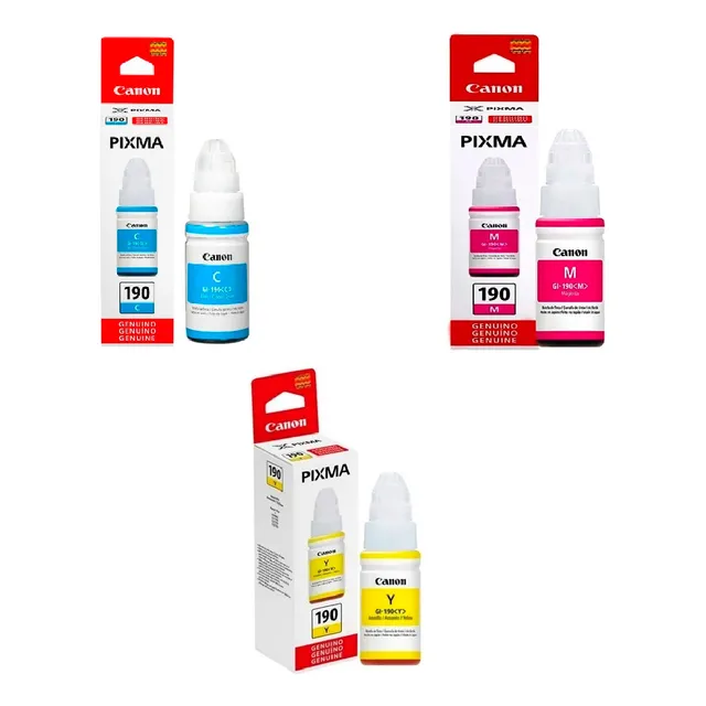 Kit De 3 Tintas Canon Gi-190 Color Cyan / Magenta / Amarillo