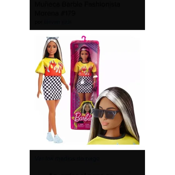 Muñeca Barbie Fashionista #179 Cabello Largo Con Mechon Blan