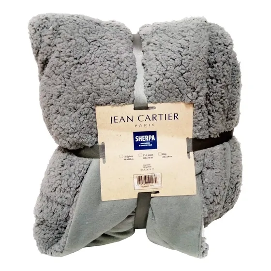 Frazada Jean Cartier Sherpa 1 1/2 plaza color gris con diseño sherpa de 220cm x 160cm