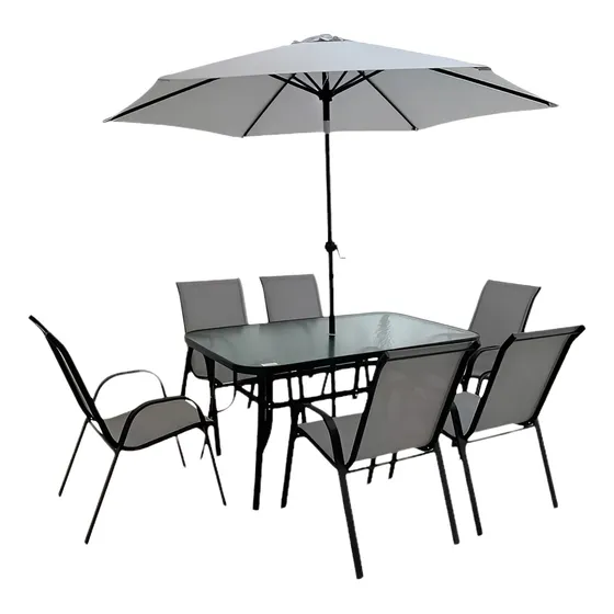Juego De Exterior Jardin 6 Sillones Mas Sombrilla