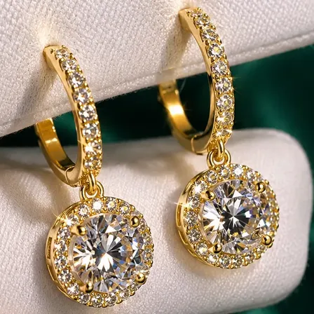 Par Brincos Solitario Diamante Lab Moissanite Ouro Filled Ouro