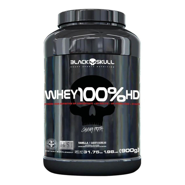 Whey 100% Hd Black Skull Pote 900g Wpc Wpi E Wph Sabor Baunilha Whey 100% Hd Black Skull Pote 900g Wpc Wpi E Wph Sabor Baunilha