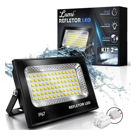 Kit 2 Refletor Led Holofote Slim 300w Prova D'água Cor Da Luz Branco Frio 127/220v Preto