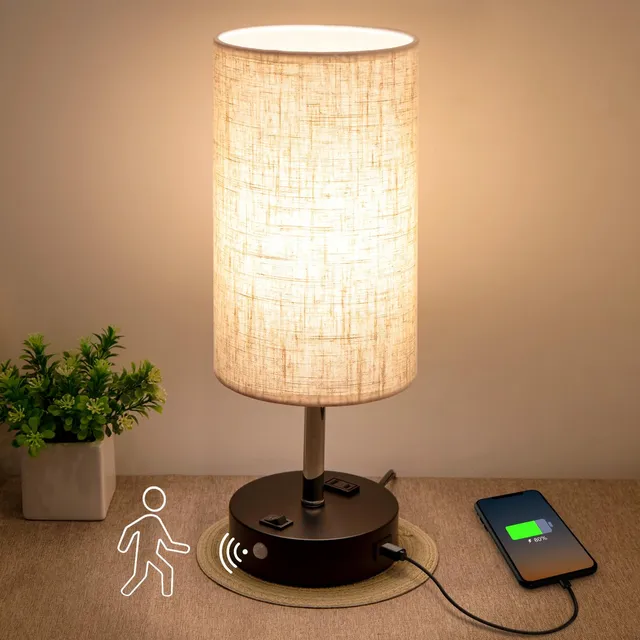 Lámpara De Mesa Con Sensor De Movimiento Y Pantalla De Tela