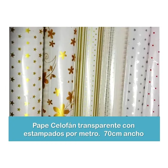 Papel Celofán Transparente Con Estampados. Rollo 60 Mtr