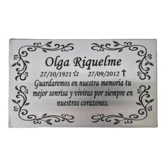 Placa Cementerio Recordatorio Nicho Acero Inoxidable 25 X 15