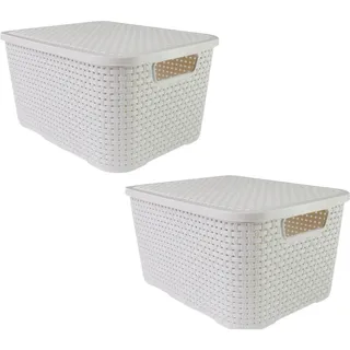 Kit 2 Caixa Organizadora Rattan Branco Com Tampa 7l Arqplast Kit 2 Caixa Organizadora Rattan Branco Com Tampa 7l Arqplast