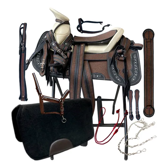 Montura Silla Charra Redonda De Lona Con Accesorios Fuste 15 Chocolate-redonda-fb