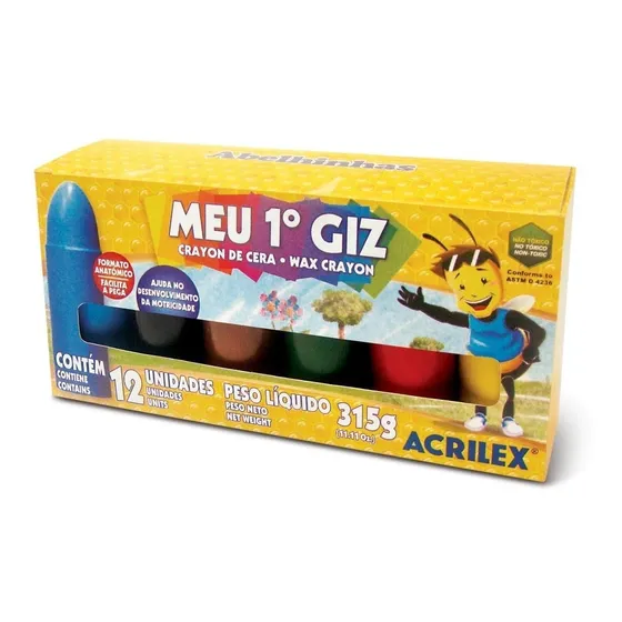 Acrilex Giz De Cera meu primeiro 12 cores escolar