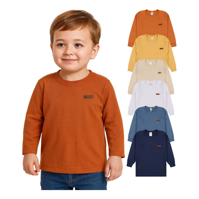 Kit 4 Camiseta Manga Longa Bebe Menino Infantil De Algodão