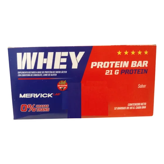 Whey Protein Bar 12 Unidades Mervick 65 Gr Barra Proteica