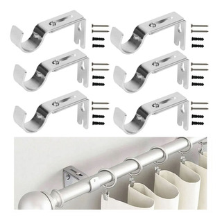 Soporte Set 6 Cortinero Para Pared Ajustable Gancho Plata Soporte Set 6 Cortinero Para Pared Ajustable Gancho Plata