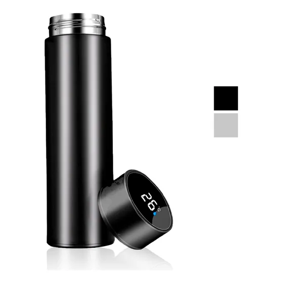 Garrafa Térmica Em Aço Inox Com Termômetro Digital 500 Ml Cor Preto