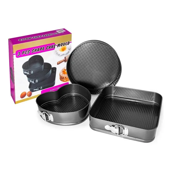 Set X3 Moldes Torta Desmontable Cuadrada Redonda Corazon 