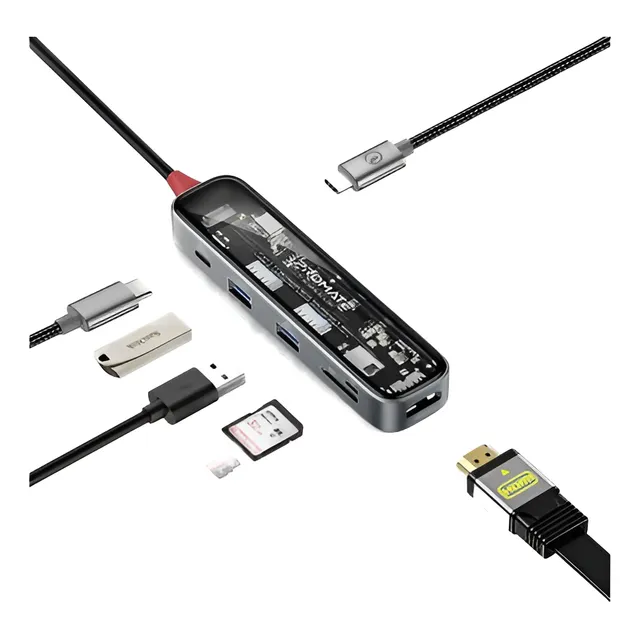 Hub 7 En 1 Usb-c A Usb-c/a/hdmi/sd 100w Promate Diginet Color Negro