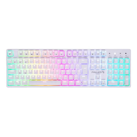 Teclado Gamer Mecânico C/ Led Rgb Fallen Pantera Branco Blue Switch Azul