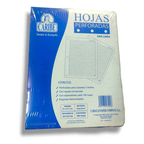 Hojas Ponchadas Perforadas Caribe De 500 Hojas