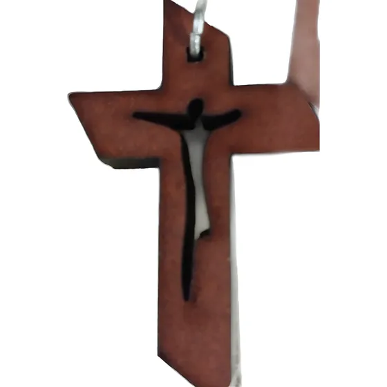 Cruz Símil Madera C/cordón X 10 Unidades Cristo Calado 4 Cm
