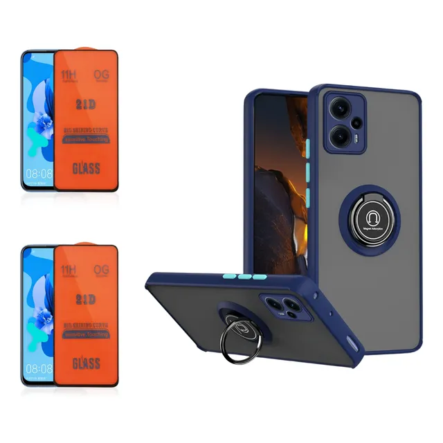 Case Funda Hardness Ring Azul Para Xiaomi Poco F5 + 2 Micas