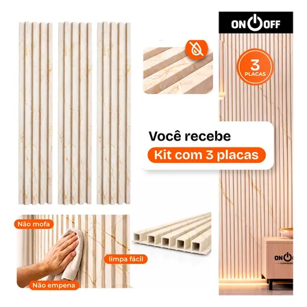 Kit 3 Painel Ripado Wpc 97cm ( Total 2,90m ) Decor Parede Mármore Bege Marmorizado