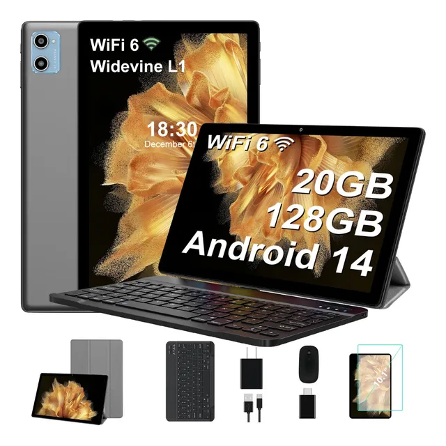 Tablet Android 14 20+128gb Wifi 5g Con Mouse Teclado Gris