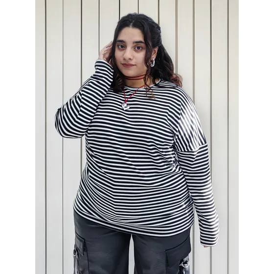 Remera Manga Larga Mujer Ananá Plus Size Rayada Talle Grande