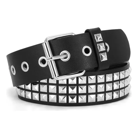 Cinto Vintage De Couro Pu Cravejado Punk Rivet Para Calças J
