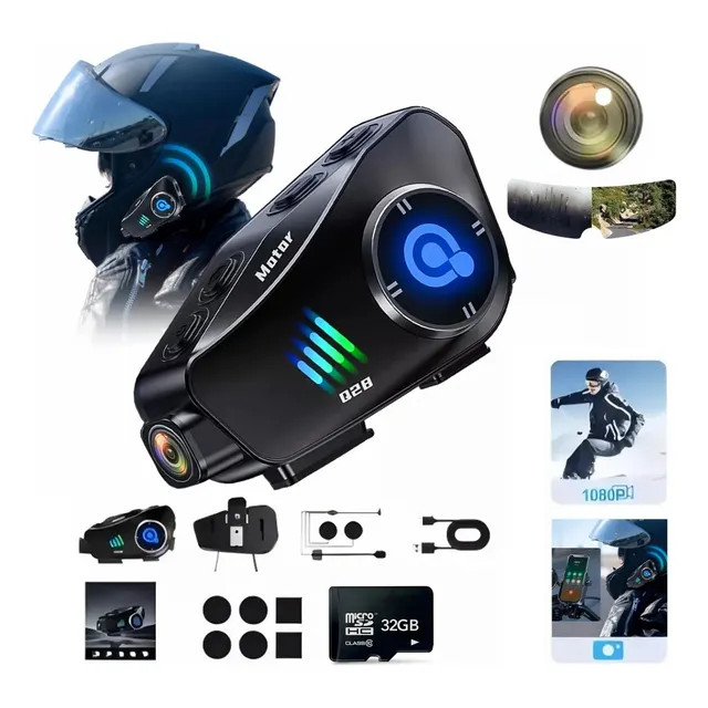 Intercomunicador Cámara Hd Bluetooth Casco Moto + Micro 32gb